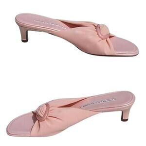 Donald Pliner Pink HELLI Mesh Elastic Leather Slide Shoe Buckle Detail $225 NIB